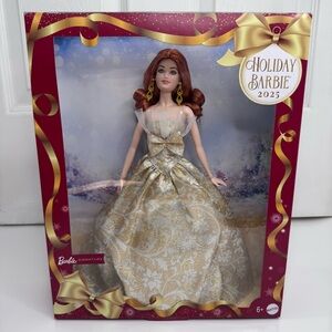 2025 Mattel Holiday Barbie Doll Red Hair Gold Gown NEW